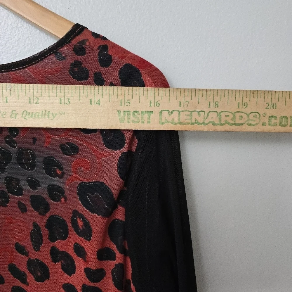 Kaktus Blouse Top Womens L Cheetah Leopard Print Red Goth Tulle